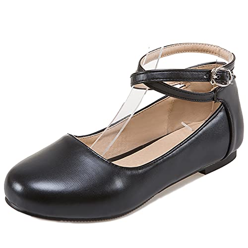 MJIASIAWA Damen Closed Toe Ballerina Mary Jane Damen Ballet Dolly Schuhe Flats Comfy Buro Arbeit Walking Knöchelriemchen Schuhe Schwarz Gr 35 EU von MJIASIAWA