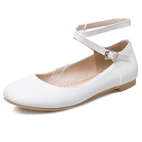 MJIASIAWA Damen Closed Toe Ballerina Mary Jane Damen Ballet Dolly Schuhe Flats Comfy Buro Arbeit Walking Knöchelriemchen Schuhe Weiß Gr 41 EU/43 Asiatisch von MJIASIAWA