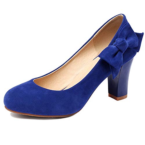 MJIASIAWA Damen Closed Toe Buro Party Formal Kleid Blockabsatz Pumps Komfort Hochzeit Höhe Ferse Abend Mode Schuhe Blau Gr 43 EU/45 Asiatisch von MJIASIAWA