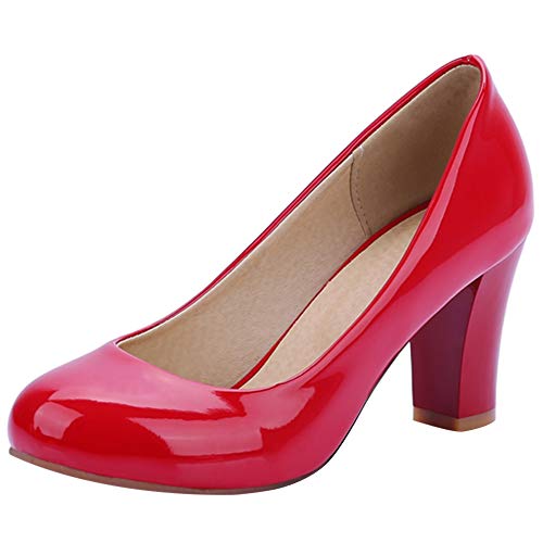 MJIASIAWA Damen Closed Toe Buro Party Formal Kleid Blockabsatz Pumps Komfort Hochzeit Höhe Ferse Abend Mode Schuhe Rot Gr 38 EU/39 Asiatisch von MJIASIAWA