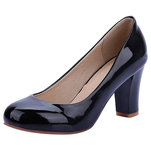 MJIASIAWA Damen Closed Toe Buro Party Formal Kleid Blockabsatz Pumps Komfort Hochzeit Höhe Ferse Abend Mode Schuhe Schwarz Gr 43 EU/45 Asiatisch von MJIASIAWA