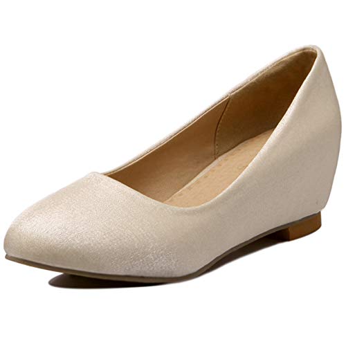 MJIASIAWA Damen Closed Toe Leisure Ohne Verschluss Keilabsatz Pumps Comfy Mitte Absatz Abend Kleid Soft Bridal Mode Pumps Beige Gr 48 EU/50 Asiatisch von MJIASIAWA
