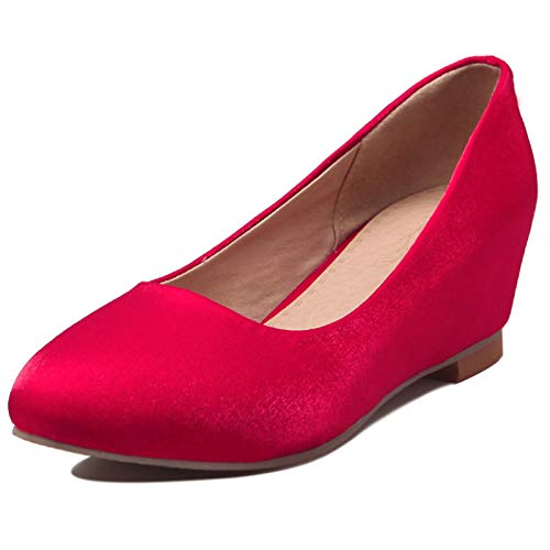 MJIASIAWA Damen Closed Toe Leisure Ohne Verschluss Keilabsatz Pumps Comfy Mitte Absatz Abend Kleid Soft Bridal Mode Pumps Rot Gr 33 EU von MJIASIAWA