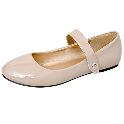 MJIASIAWA Damen Closed Toe Leisure Walking Ballet Flats Ballerina Prom Komfort Buro Arbeit Mary Jane Damen Schule Schuhe Aprikose Gr 33 EU von MJIASIAWA