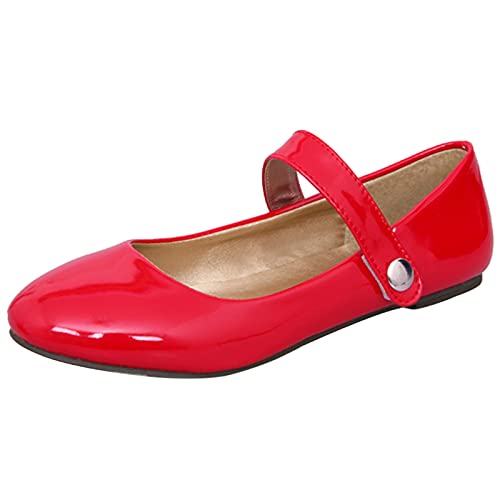 MJIASIAWA Damen Closed Toe Leisure Walking Ballet Flats Ballerina Prom Komfort Buro Arbeit Mary Jane Damen Schule Schuhe Rot Gr 44 EU/46 Asiatisch von MJIASIAWA