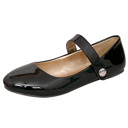 MJIASIAWA Damen Closed Toe Leisure Walking Ballet Flats Ballerina Prom Komfort Buro Arbeit Mary Jane Damen Schule Schuhe Schwarz Gr 47 EU/49 Asiatisch von MJIASIAWA