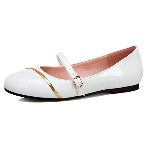 MJIASIAWA Damen Closed Toe Mary Jane Ballet Flach Walking Dolly Schuhe Bride Hochzeit Komfort Abend Prom Ballerinas Pantoffeln Weiß Gr 42 EU/44 Asiatisch von MJIASIAWA