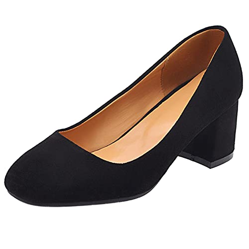 MJIASIAWA Damen Closed Toe Mode Blockabsatz Bows Brautschuhe Ohne Verschluss Mitte Absatz Party Kleid Formal Pumps Abend Schwarz Gr 43 EU/45 Asiatisch von MJIASIAWA