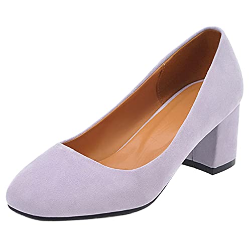 MJIASIAWA Damen Closed Toe Mode Blockabsatz Bows Brautschuhe Ohne Verschluss Mitte Absatz Party Kleid Formal Pumps Abend Violett Gr 43 EU/45 Asiatisch von MJIASIAWA