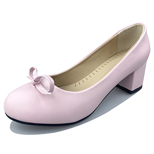 MJIASIAWA Damen Closed Toe Ohne Verschluss Hochzeit Block Mitte Absatz Pumps Komfort Party Kleid Runde Zehen Sommer Brautschuhe Pink-P Gr 48 EU/50 Asiatisch von MJIASIAWA