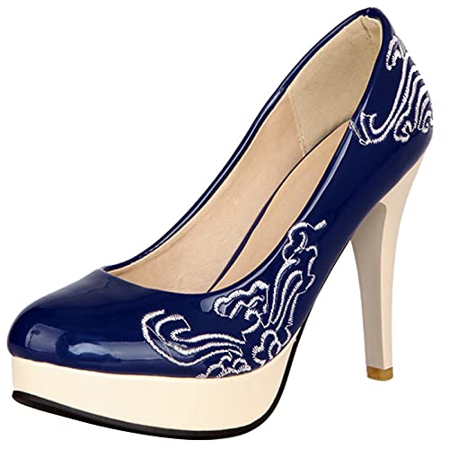 MJIASIAWA Damen Closed Toe Ohne Verschluss Klassischer Embroiderot Stiletto Pumps Abend Höhe Ferse Kleid Plateau Schuhe Blau Gr 44 EU/46 Asiatisch MJIASIAWA Damen Closed Toe Ohne Verschluss Klassischer Embroiderot Stiletto Pumps Abend Höhe Ferse Kleid Plateau Schuhe Blau Gr 44 EU/46 Asiatisch von MJIASIAWA