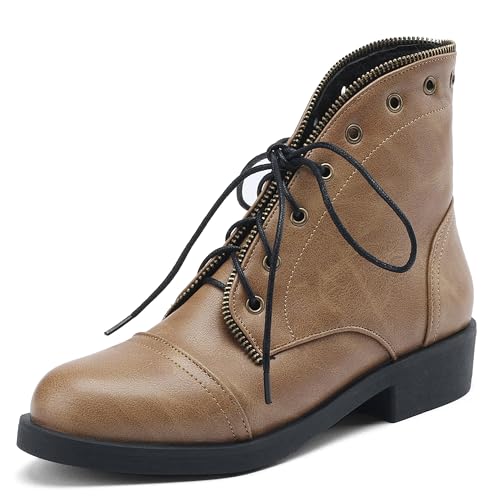 MJIASIAWA Damen Draußen Schnüren Mode Chukka Stiefel Komfort Runde Zehen Winter Niedrige Absatz Combat Ankle Stiefeletten Aprikose Gr 40 EU/41 Asiatisch von MJIASIAWA