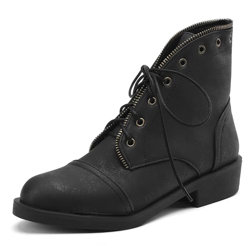 MJIASIAWA Damen Draußen Schnüren Mode Chukka Stiefel Komfort Runde Zehen Winter Niedrige Absatz Combat Ankle Stiefeletten Schwarz Gr 43 EU/45 Asiatisch von MJIASIAWA
