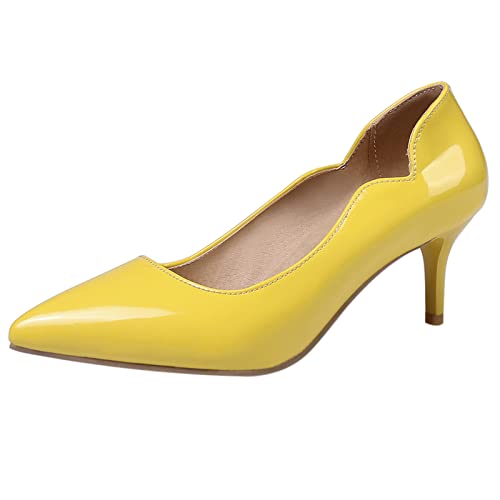 MJIASIAWA Damen Elegant Pointed Toe Hochzeit Stiletto Pumps Formal Kleid Kitten Heel Party Mode Abend Schuhe Gelb Gr 38 EU/39 Asiatisch von MJIASIAWA