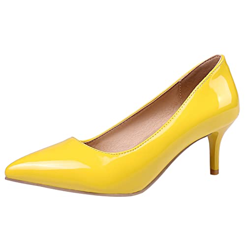MJIASIAWA Damen Elegant Pointed Toe Hochzeit Stiletto Pumps Formal Kleid Kitten Heel Party Mode Abend Schuhe Gelb Gr 39 EU/40 Asiatisch von MJIASIAWA