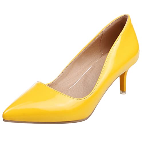 MJIASIAWA Damen Elegant Pointed Toe Hochzeit Stiletto Pumps Formal Kleid Kitten Heel Party Mode Abend Schuhe Gelb Gr 40 EU/41 Asiatisch von MJIASIAWA