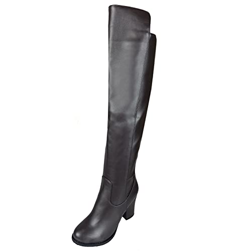 MJIASIAWA Damen Fell Lined Klassischer Overknees Reitstiefel Blockabsatz Runde Zehen Mode Winter Kleid Warm Overknees Stiefel Braun-P Gr 45 EU/47 Asiatisch von MJIASIAWA