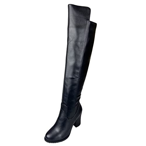 MJIASIAWA Damen Fell Lined Klassischer Overknees Reitstiefel Blockabsatz Runde Zehen Mode Winter Kleid Warm Overknees Stiefel Schwarz Gr 47 EU/49 Asiatisch von MJIASIAWA