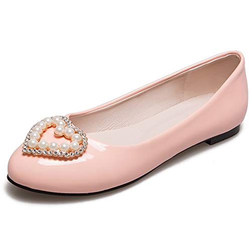 MJIASIAWA Damen Flats Closed Toe Ohne Verschluss Hochzeit Bride Walking Dolly Schuhe Studded Komfort Buro Arbeit Prom Ballet Flach Pink Gr 46 EU/48 Asiatisch von MJIASIAWA