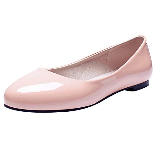 MJIASIAWA Damen Flats Closed Toe Ohne Verschluss Hochzeit Bride Walking Dolly Schuhe Studded Komfort Buro Arbeit Prom Ballet Flach Pink Gr 50 EU/52 Asiatisch von MJIASIAWA