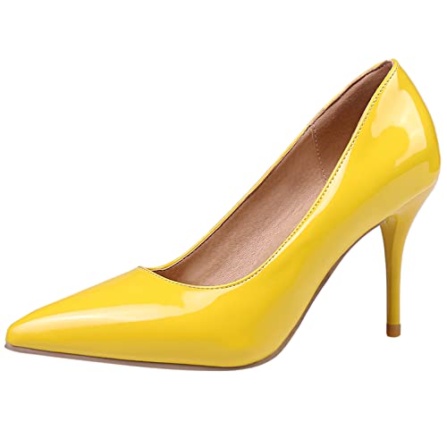 MJIASIAWA Damen Formal Kleid Pointed Toe Stiletto Pumps Hochzeit Ohne Verschluss Mode Höhe Ferse Party Schuhe Gelb Gr 37 EU/38 Asiatisch von MJIASIAWA