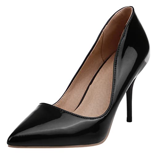 MJIASIAWA Damen Formal Kleid Pointed Toe Stiletto Pumps Hochzeit Ohne Verschluss Mode Höhe Ferse Party Schuhe Schwarz Gr 36 EU von MJIASIAWA