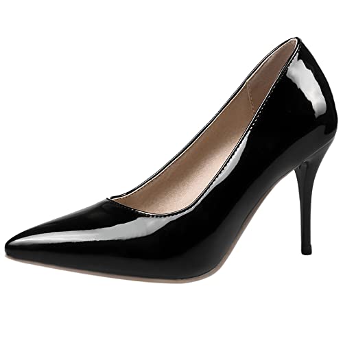 MJIASIAWA Damen Formal Kleid Pointed Toe Stiletto Pumps Hochzeit Ohne Verschluss Mode Höhe Ferse Party Schuhe Schwarz Gr 44 EU/46 Asiatisch von MJIASIAWA