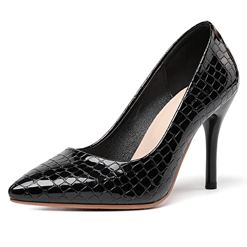 MJIASIAWA Damen Formal Ohne Verschluss Arbeit Kleid Stiletto Pumps Solid Color Pointed Toe Abend Höhe Ferse Schuhe Buro Schwarz Gr 34 EU von MJIASIAWA