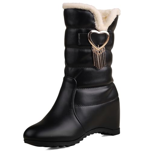 MJIASIAWA Damen Halbschaft Warm Keilabsatz Schneestiefel Runde Zehen Winter Pelzgefüttert Draußen Ohne Verschluss Bogen Stiefeletten Mädchen Schwarz Gr 33 EU MJIASIAWA Damen Halbschaft Warm Keilabsatz Schneestiefel Runde Zehen Winter Pelzgefüttert Draußen Ohne Verschluss Bogen Stiefeletten Mädchen Schwarz Gr 33 EU von MJIASIAWA