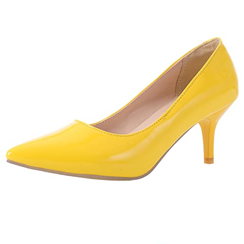 MJIASIAWA Damen Hochzeit Buro Kleid Pointed Toe Ohne Verschluss Stiletto Pumps Höhe Ferse Formal Abend Pumps Bride Gelb Gr 40 EU/41 Asiatisch von MJIASIAWA