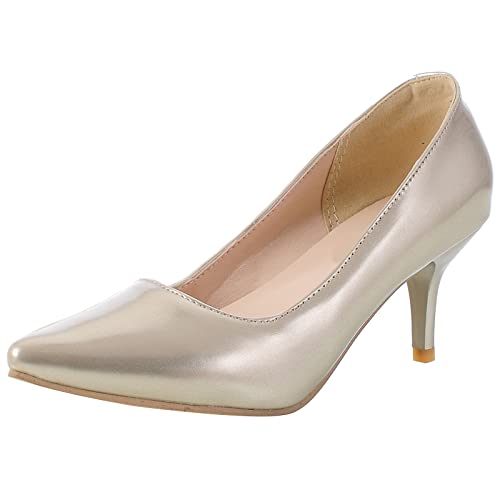 MJIASIAWA Damen Hochzeit Buro Kleid Pointed Toe Ohne Verschluss Stiletto Pumps Höhe Ferse Formal Abend Pumps Bride Gold Gr 38 EU/39 Asiatisch von MJIASIAWA