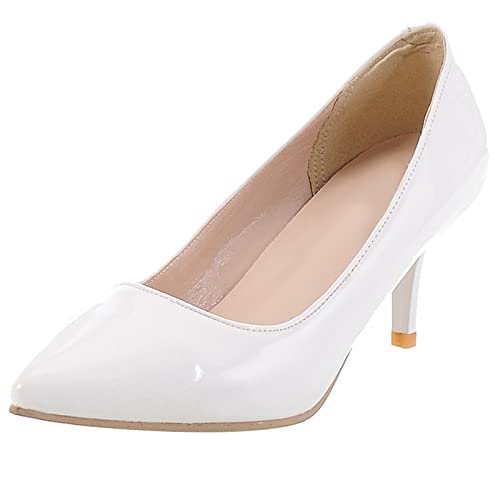MJIASIAWA Damen Hochzeit Buro Kleid Pointed Toe Ohne Verschluss Stiletto Pumps Höhe Ferse Formal Abend Pumps Bride Weiß Gr 37 EU/38 Asiatisch von MJIASIAWA