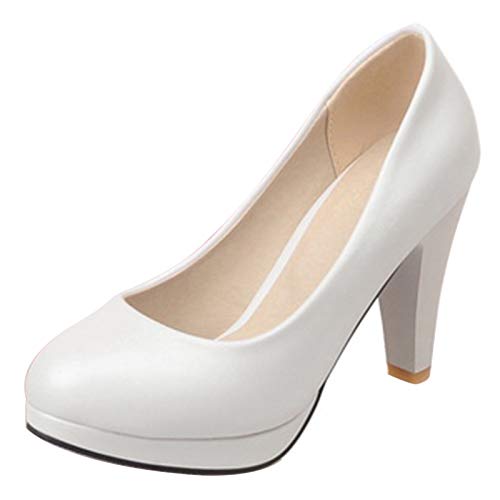 MJIASIAWA Damen Hochzeit Party Höhe Ferse Ohne Verschluss Mode Plateau Pumps Buro Formal Kleid Closed Toe Pumps Weiß Gr 45 EU/47 Asiatisch von MJIASIAWA