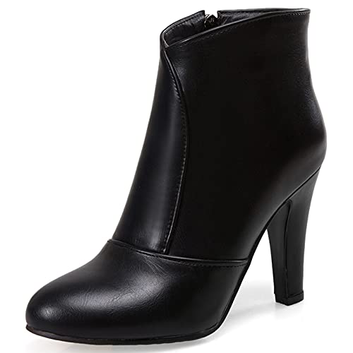 MJIASIAWA Damen Höhe Ferse Pointed Toe Winter Abend Warm Stiefeletten Reißverschluss Buro Kleid Hochzeit Warm Chelsea Mode Boots Schwarz Gr 50 EU/52 Asiatisch von MJIASIAWA