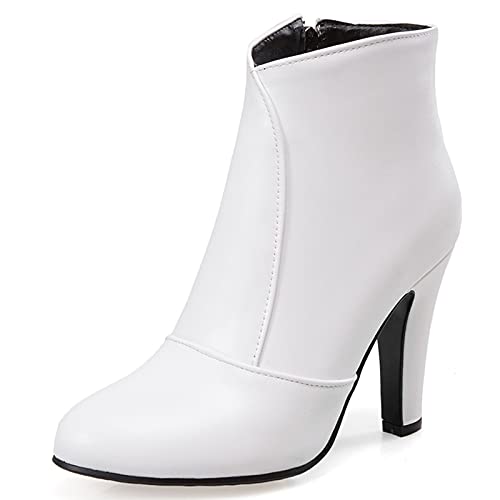 MJIASIAWA Damen Höhe Ferse Pointed Toe Winter Abend Warm Stiefeletten Reißverschluss Buro Kleid Hochzeit Warm Chelsea Mode Boots Weiß Gr 51 EU/53 Asiatisch von MJIASIAWA