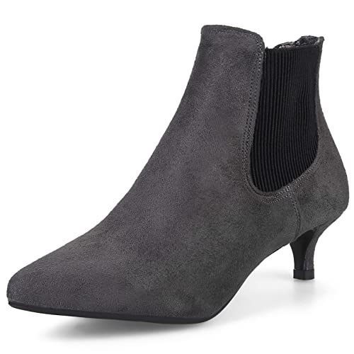 MJIASIAWA Damen Kitten Heel Mode Chelsea Stiefel Kleid Abend Mode Pointed Toe Elegant Winter Stiefeletten Grau Gr 35 EU von MJIASIAWA