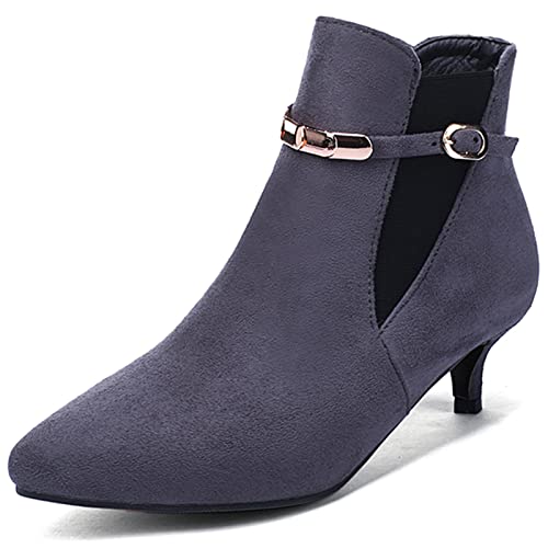 MJIASIAWA Damen Kitten Heel Mode Chelsea Stiefel Kleid Abend Mode Pointed Toe Elegant Winter Stiefeletten Grau Gr 41 EU/43 Asiatisch von MJIASIAWA