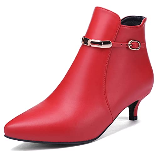MJIASIAWA Damen Kitten Heel Mode Chelsea Stiefel Kleid Abend Mode Pointed Toe Elegant Winter Stiefeletten Rot Gr 36 EU von MJIASIAWA