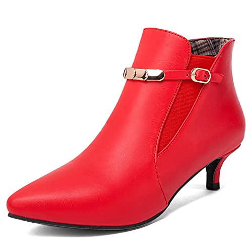 MJIASIAWA Damen Kitten Heel Mode Chelsea Stiefel Kleid Abend Mode Pointed Toe Elegant Winter Stiefeletten Rot Gr 37 EU/38 Asiatisch von MJIASIAWA