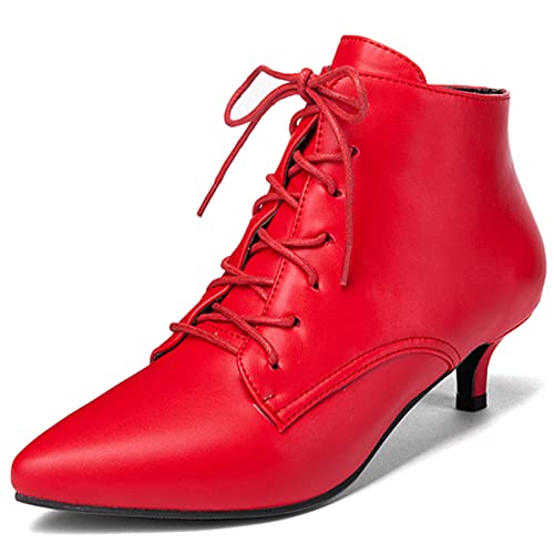 MJIASIAWA Damen Kitten Heel Mode Chelsea Stiefel Kleid Abend Mode Pointed Toe Elegant Winter Stiefeletten Rot Gr 41 EU/43 Asiatisch von MJIASIAWA