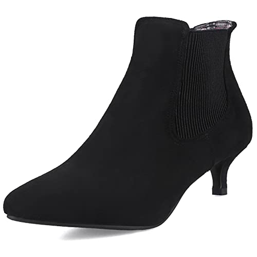 MJIASIAWA Damen Kitten Heel Mode Chelsea Stiefel Kleid Abend Mode Pointed Toe Elegant Winter Stiefeletten Schwarz Gr 33 EU von MJIASIAWA