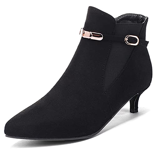 MJIASIAWA Damen Kitten Heel Mode Chelsea Stiefel Kleid Abend Mode Pointed Toe Elegant Winter Stiefeletten Schwarz Gr 41 EU/43 Asiatisch von MJIASIAWA
