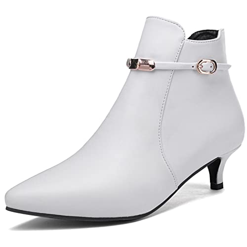 MJIASIAWA Damen Kitten Heel Mode Chelsea Stiefel Kleid Abend Mode Pointed Toe Elegant Winter Stiefeletten Weiß Gr 36 EU von MJIASIAWA