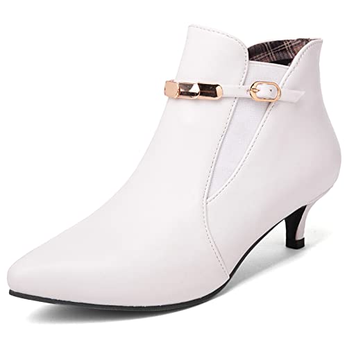 MJIASIAWA Damen Kitten Heel Mode Chelsea Stiefel Kleid Abend Mode Pointed Toe Elegant Winter Stiefeletten Weiß Gr 40 EU/41 Asiatisch von MJIASIAWA