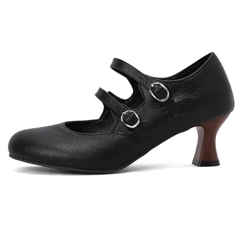 MJIASIAWA Damen Klassische Kitten Heel Runde Zehen Mary Jane Schnalle Knöchelriemchen Sommer Brogue Formal Arbeit Pumps Schwarz Gr 40.5 EU/42 Asiatisch MJIASIAWA Damen Klassische Kitten Heel Runde Zehen Mary Jane Schnalle Knöchelriemchen Sommer Brogue Formal Arbeit Pumps Schwarz Gr 40.5 EU/42 Asiatisch von MJIASIAWA