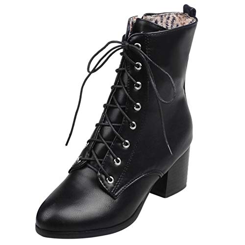 MJIASIAWA Damen Klassischer Winter Schnüren Ankle Motorradstiefel Reißverschluss Block Mitte Absatz Leisure Warm Comfy Mode Boots Schwarz/Br Gr 40 EU/41 Asiatisch von MJIASIAWA