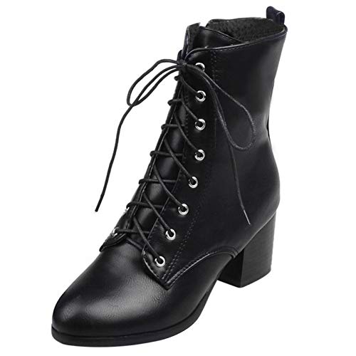 MJIASIAWA Damen Klassischer Winter Schnüren Ankle Motorradstiefel Reißverschluss Block Mitte Absatz Leisure Warm Comfy Mode Boots Schwarz/Hm Gr 40.5 EU/42 Asiatisch von MJIASIAWA