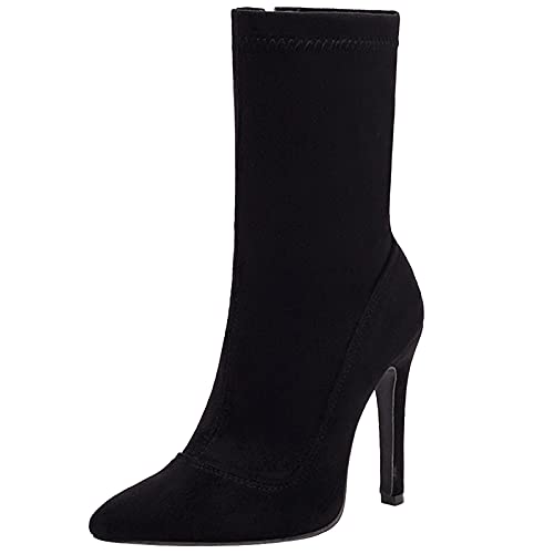 MJIASIAWA Damen Kleid Stiletto Halbschaft Stretch Stiefel Reißverschluss Sommer Winter Party Mode Pointed Toe Elegant Halbschaft Stiefel Schwarz Gr 43 EU/45 Asiatisch von MJIASIAWA