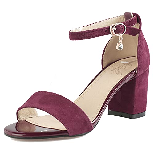 MJIASIAWA Damen Knöchelriemchen Abend Mode Blockabsatz Offene Zeh Sandalen Komfort Sommer Party Elegant Schuhe Rotwein Gr 39 EU/40 Asiatisch von MJIASIAWA