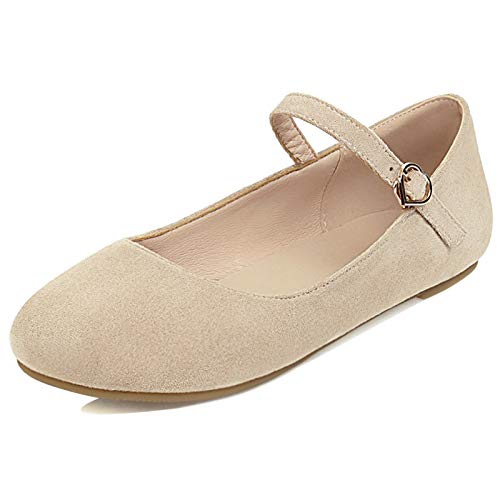 MJIASIAWA Damen Knöchelriemchen Mary Jane Flats Ballerinas Dolly Schuhe Schnalle Leisure Walking Comfy Runde Zehen Damen Ballet Flach Aprikose Gr 39 EU/40 Asiatisch von MJIASIAWA